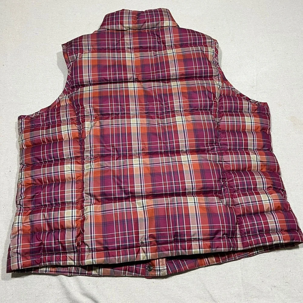 Lands End Women's Plaid Quilted Down (80%) Vest Puffer Gilet Purple Red XL‎ P 18